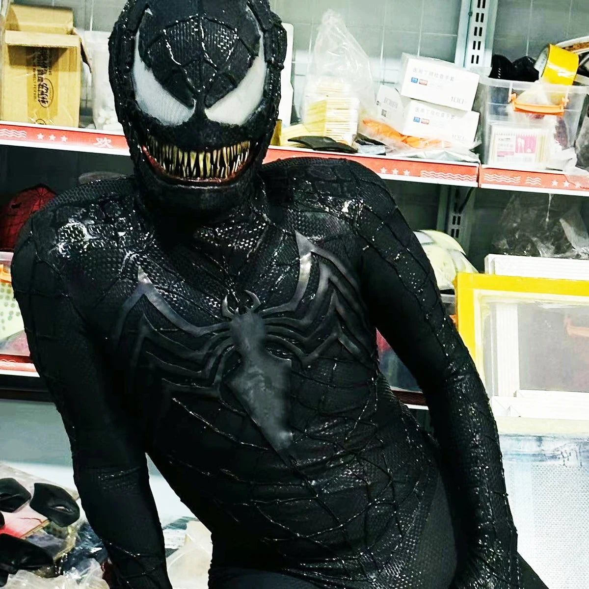 Venom Spider-Man Suit with Mask Movable Chin 1:1 3D Colour Printing Handmade Customized Spiderman 3 Jumpsuit Halloween Costume