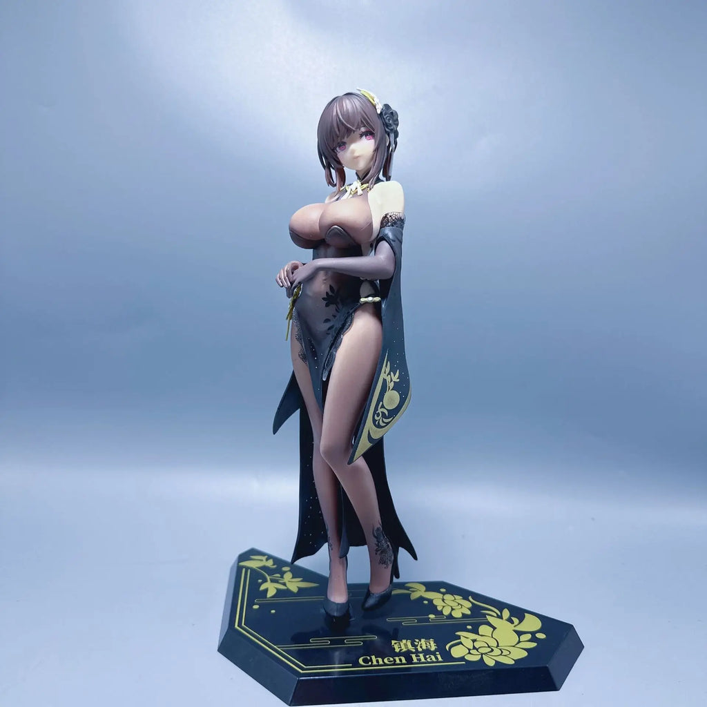 Anime-Spiel Azur Lane Chen Hai Figur Cheongsam Schwarze Seide Anziehfigur Stehmodell Spielzeug Geschenksammlung Actionfigur PVC