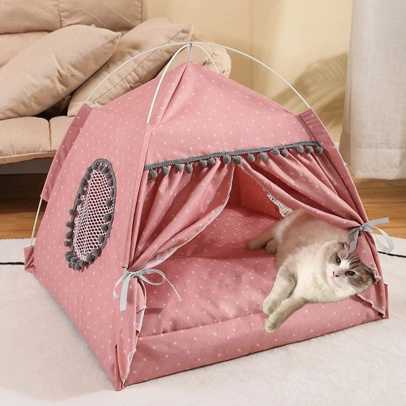 Hiding Cat Tent Semi Closed Nest Bed Portable Indoor Breathable Detachable Cat Tent House Four Seasons Universal Pets Beds