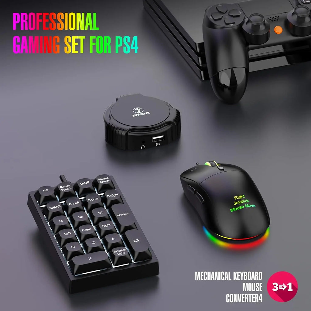 Keyboard and Mouse Converter Set for PS4 | 21-Key Mechanical Gaming Keyboard + Gaming Mouse | 1:1 PC Experience for FPS Games