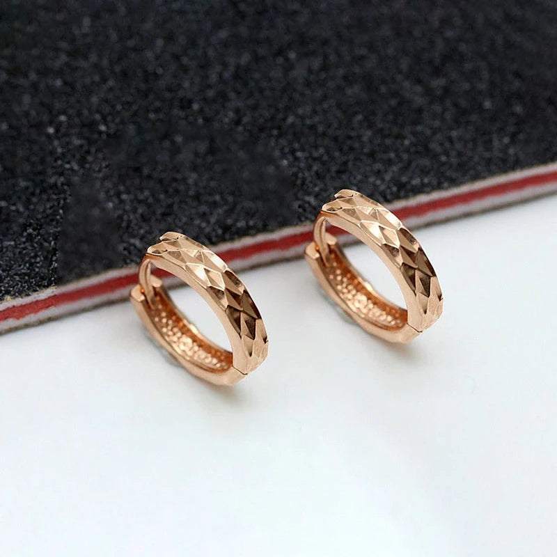 Classic New in Trend 585 Purple Gold Faceted Hoop Earrings for Women Simple Plated 14K Rose Gold Earings Party Jewelry