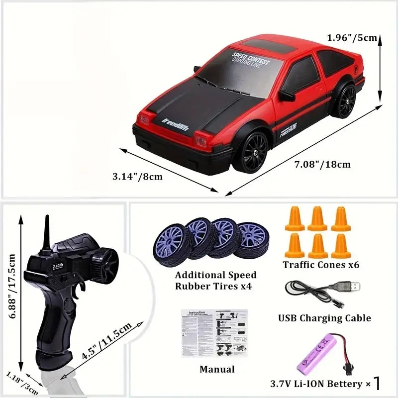 Remote Control Car, Drift Stunt Car With LED Light Glow, 14KM/ H High Speed, RC Car With Rechargeable Battery, Toy Car