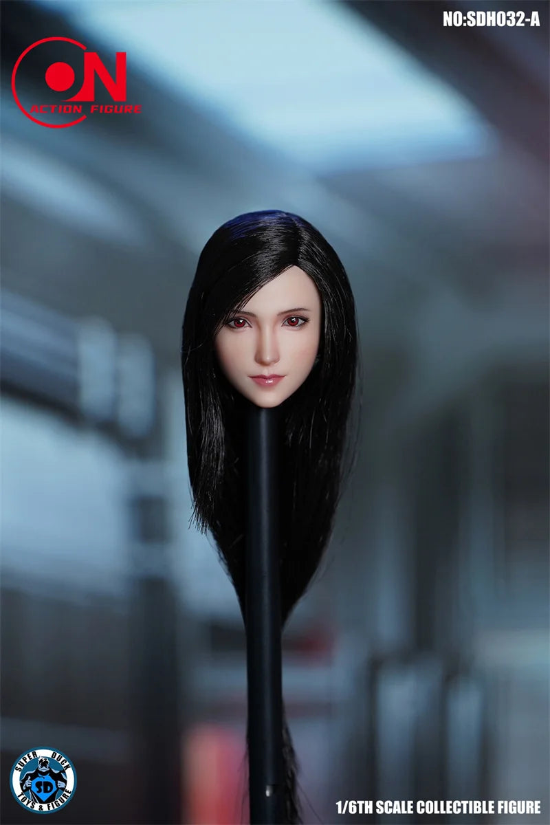 SUPER DUCK SDH032 1/6 Tifa Kopfskulptur mit kurzem/langem Haar und blasser Haut, geschnitztes Modell für 12'' TBL PH JO Actionfigurenkörper