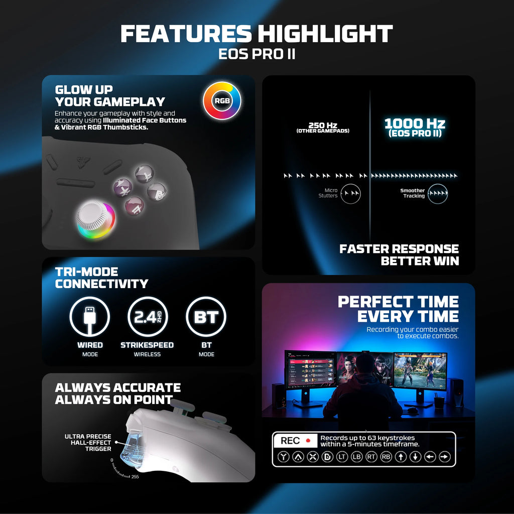 FANTECH WGP15 V2 Wireless Gamepad Hall Effect Joysticks Triggers RGB Light 1000HZ Gaming Controller For PC/Switch/Phone/TV