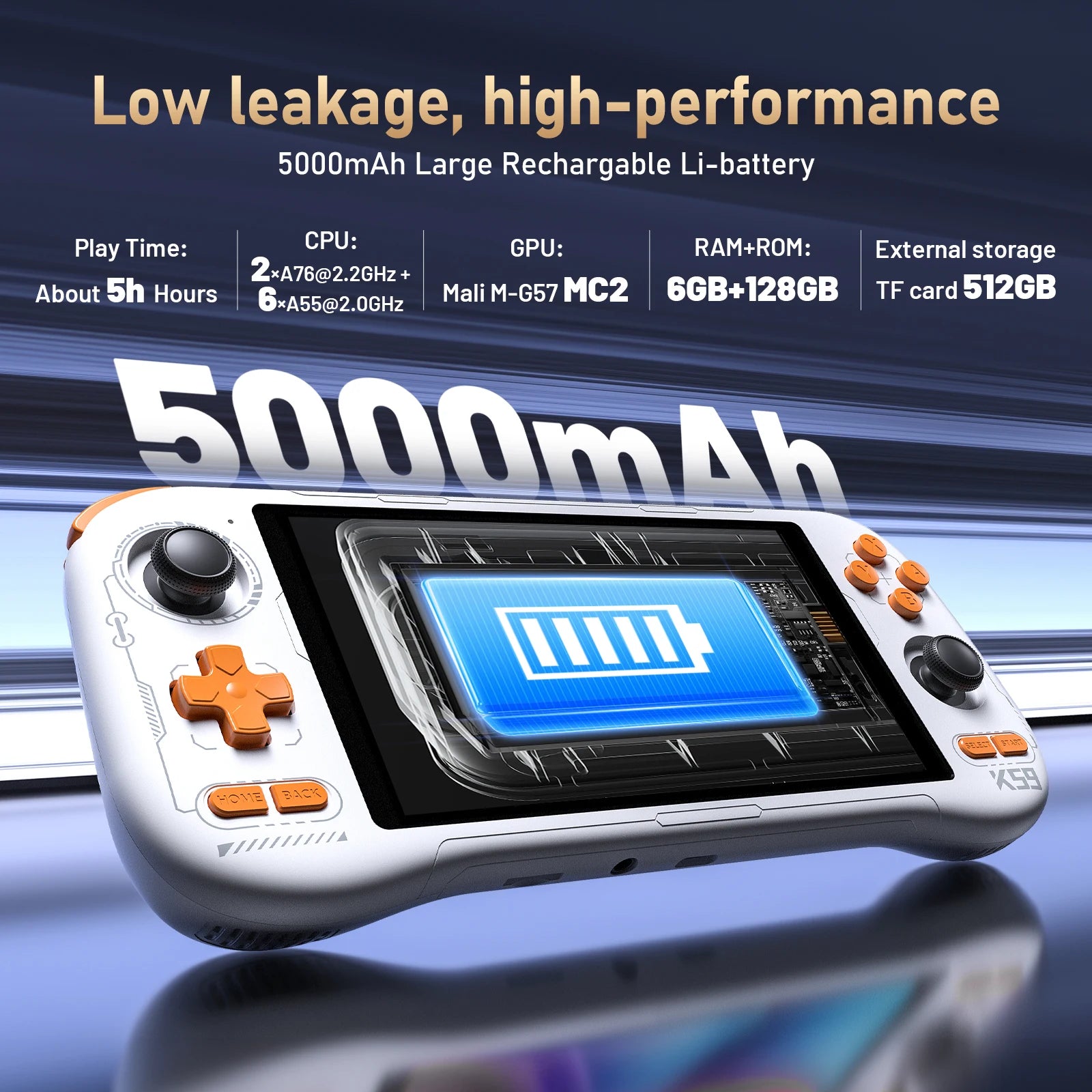 K59 Handheld Game Console 5.5'' 1080P Screen 50 Emulators for PS1/PSP/DC/SS Android14 5000mAh WIFI5 KINHANK Retro Game Player
