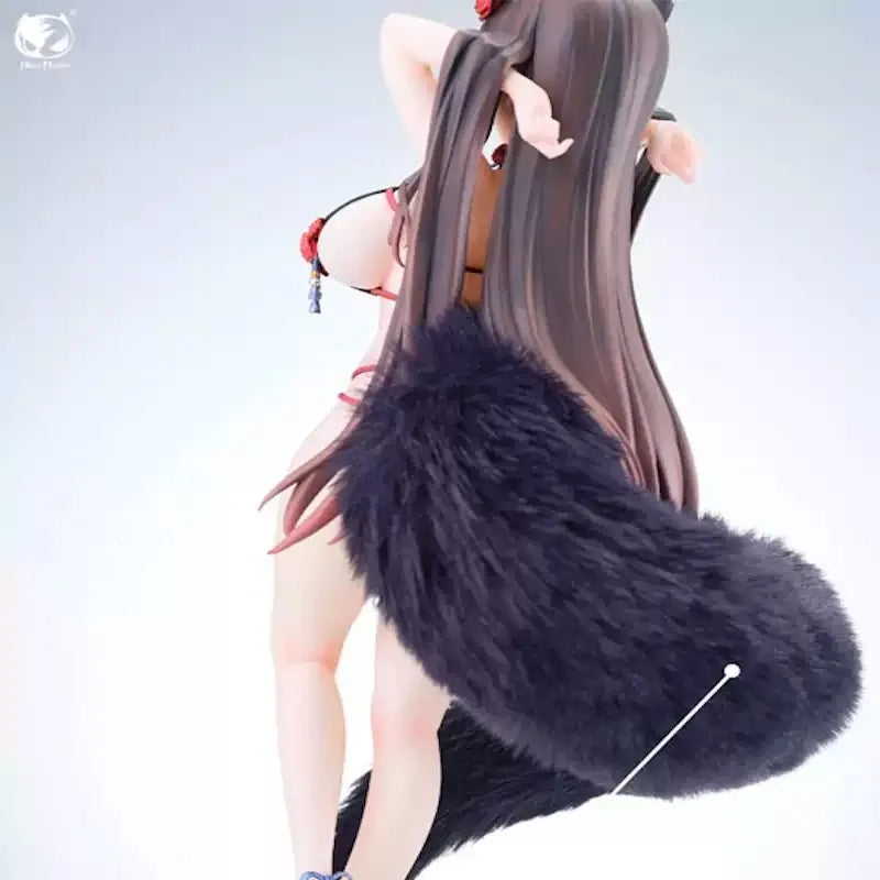 BearPanda Fox Girl Rose Bara Standing Pose 1/6 Anime Figure Model With Plush Tail Cute&Dynamic Decor Desktop Ornament Toy Gift