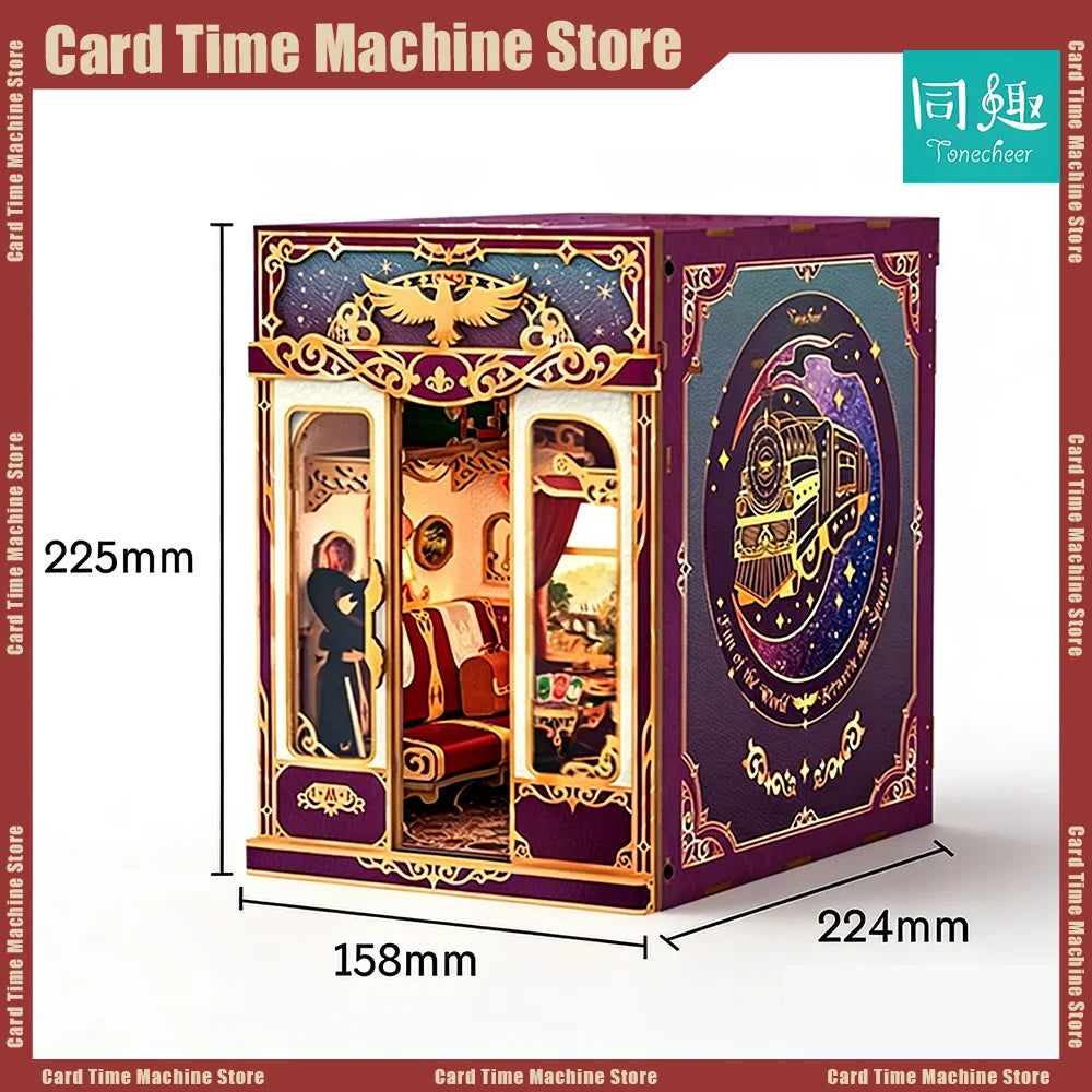 Tonecheer Retro Magical Journey Colorful Lights Building Block Dollhouse Diorama Model Kit DIY 3D Wooden Puzzle Decoration Toys