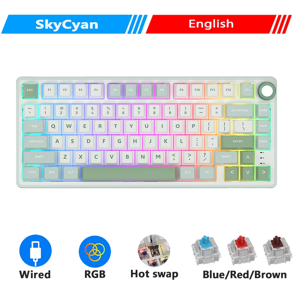 RK Royal Kludge R75 Gasket Kabelgebundene mechanische Tastatur mit 80 Tasten, RGB-Hintergrundbeleuchtung, Hot-Swap-fähige spanische Gamer-Tastatur, MDA-PBT-Tastenkappen