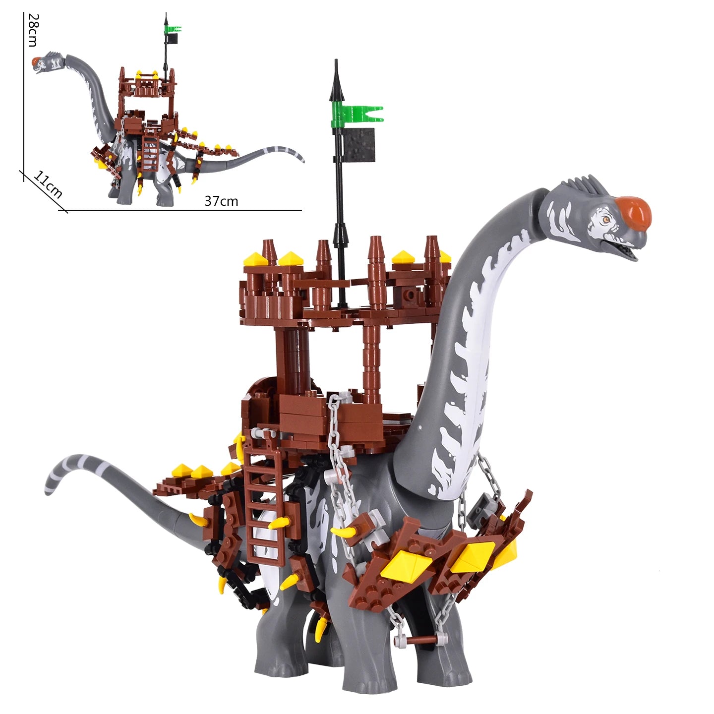 2025 New Jurassic Dinosaur Titanosaurus Dinosaur Seat Buildable Dino with Fortress Structure Ladders Flag