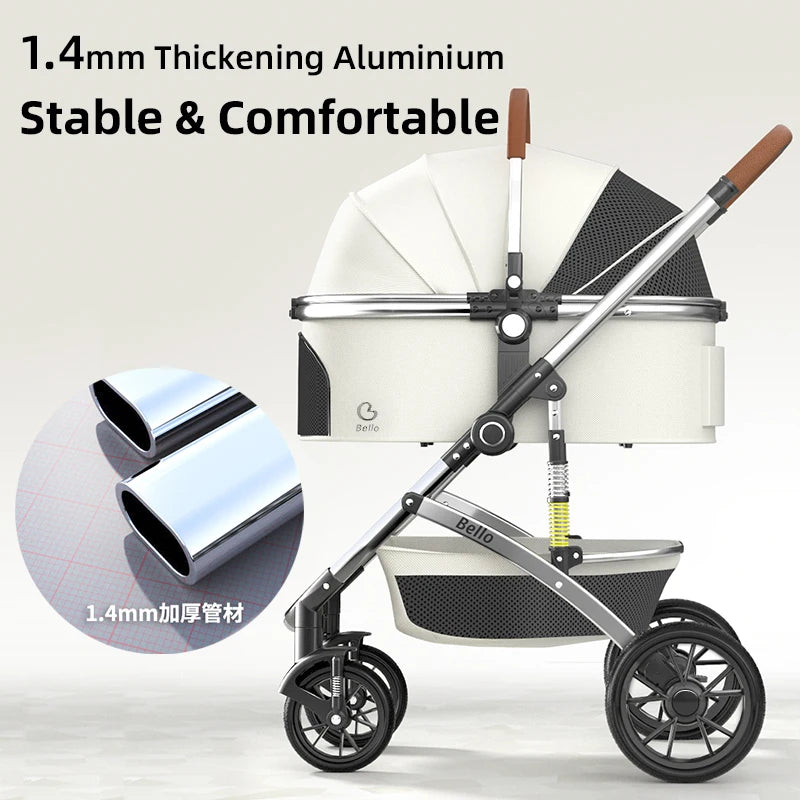 Bello Luxus-Haustier-Kinderwagen, moderner, abnehmbarer mittlerer und großer Wagen, Aluminiumlegierung, Katzen-/Hunde-Parm-PU-Räder