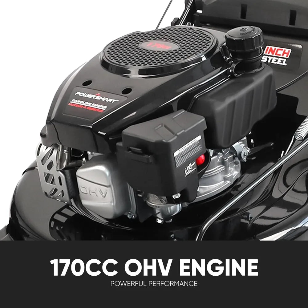 Self Propelled Gas Lawn Mower 22-inch with 170cc 4-Cycle OHV Engine, RWD Single-Speed 2-in-1 Mulch and Bagger