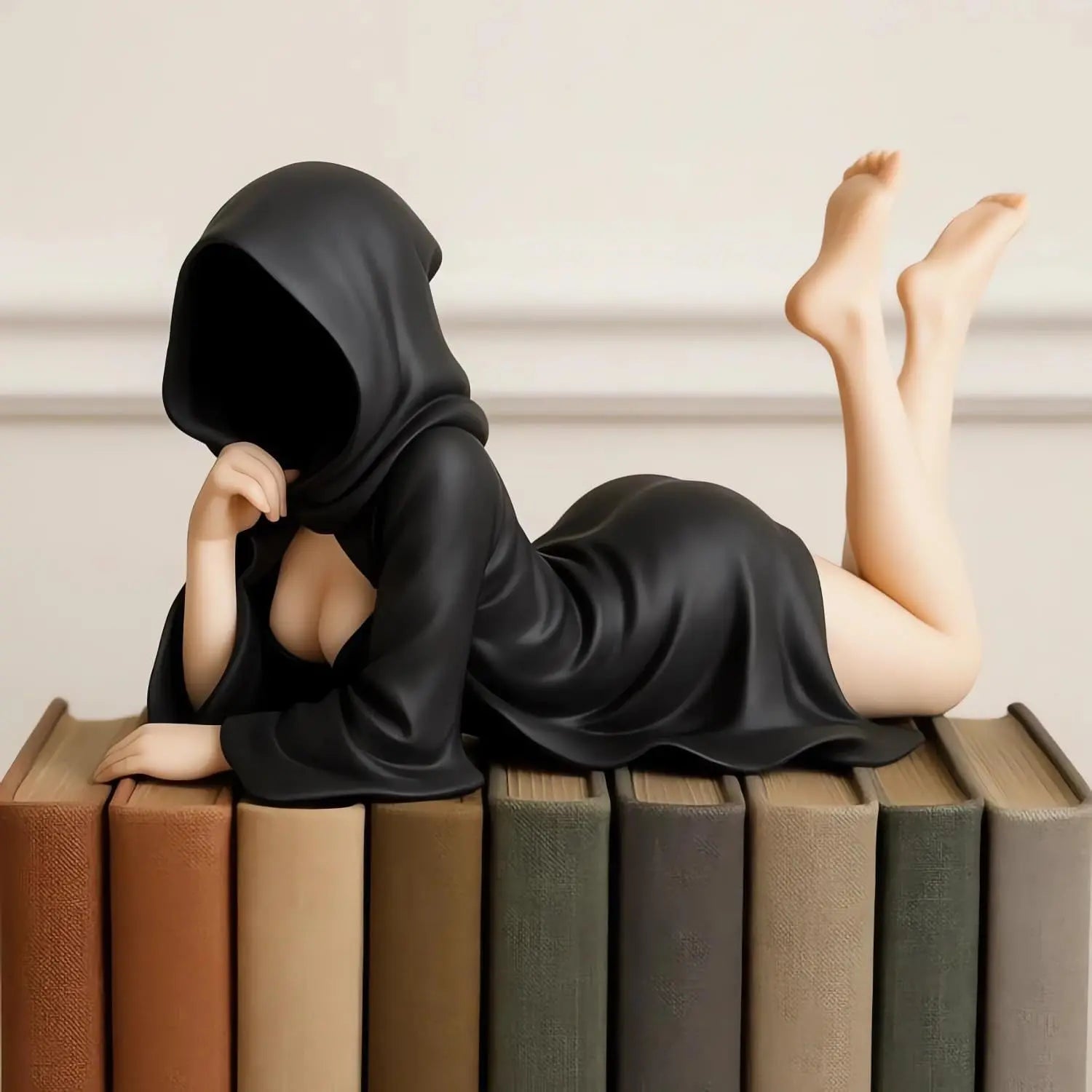 Halloween 3D Mysterious Statue Gothic Black Robe Queen Figure Bookshelf Sculpture Spooky Sitting Statues Desktop Ornaments Gifts