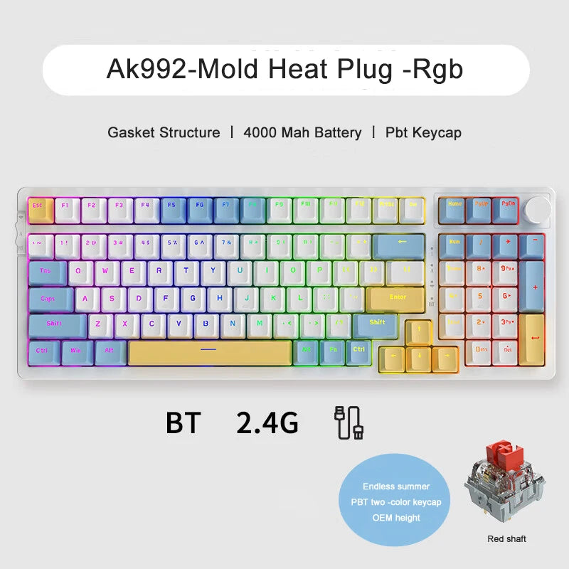 AJAZZ AK992 Mechanische Gaming-Tastatur RGB 100 Tasten Hot-Swap-Tastatur 5.0 Bluetooth Wireless 2.4G USB für PC Gamer Desktop