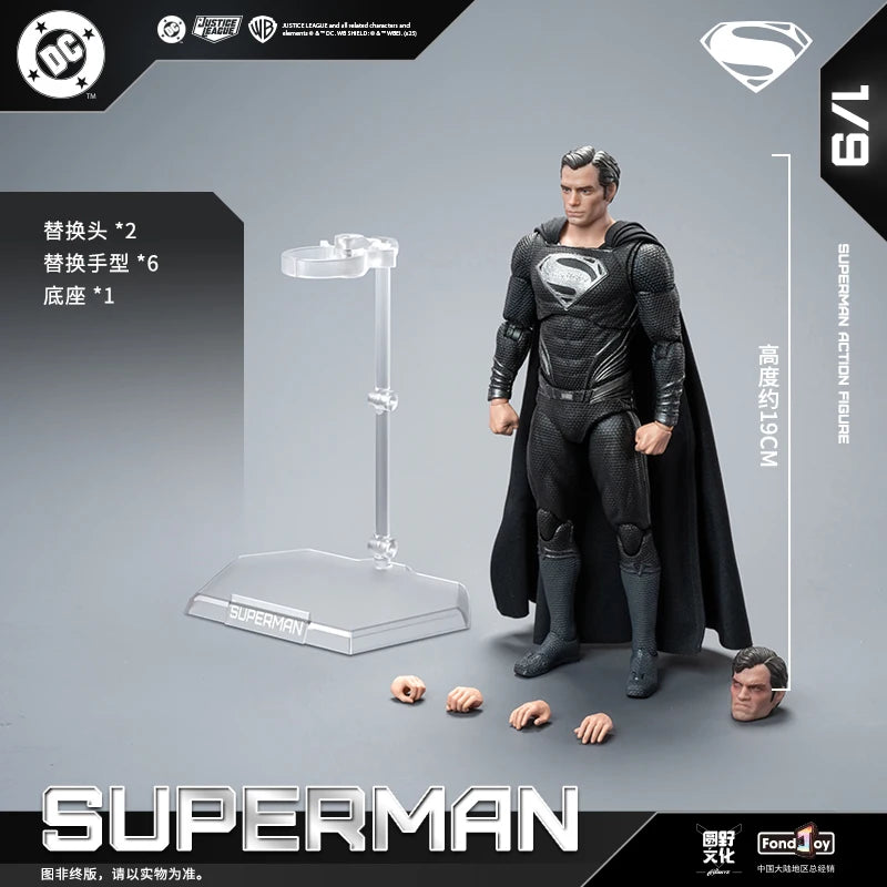 Original Fondjoy Black Superman 2.0 Figure Dc Zack Snyder'S Justice League Figures 1/9 Super Man Pvc Model Doll Joint Movable