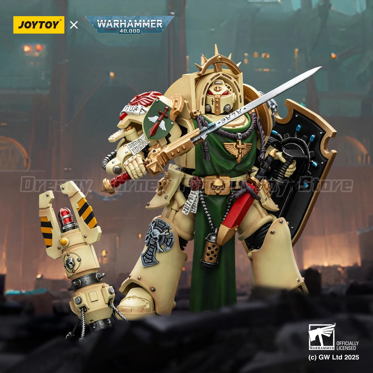 【In Stock】JOYTOY Warhammer 40K Dark Angels Deathwing Knight 1 with Power Sword Storm Shield and Teleport Homer 1/18 Action Figu