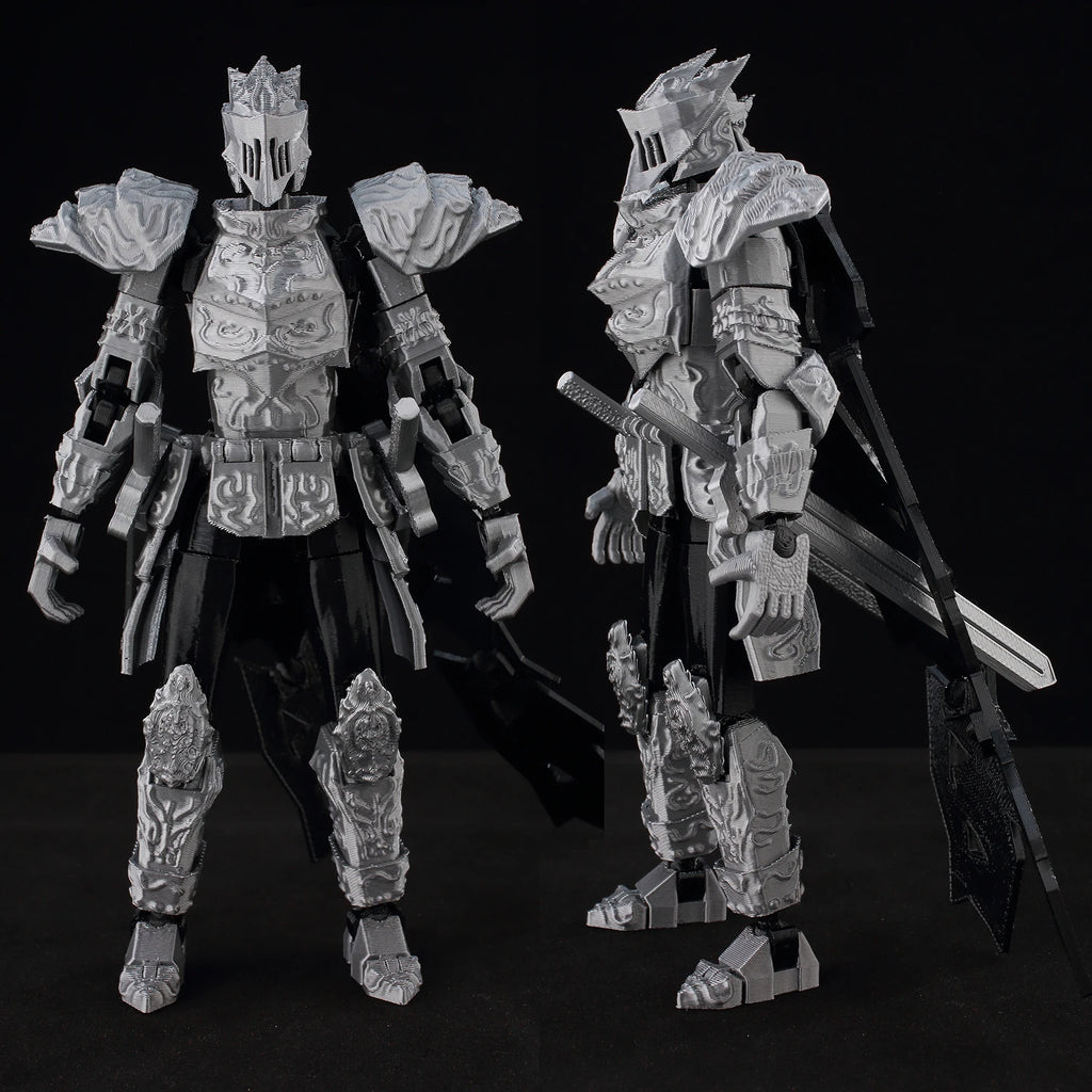 9L3D Lucky13 Silver Armor Knight Action Figure Dummy13 with TripleWeapon T13 Multi-Jointed 3D Printed Collectible Toy Titan13