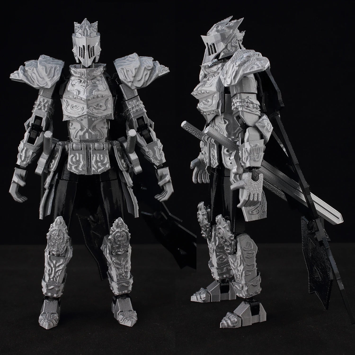 9L3D Lucky13 Silver Armor Knight Action Figure Dummy13 with TripleWeapon T13 Multi-Jointed 3D Printed Collectible Toy Titan13