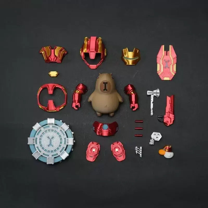 Cartoon Iron Capybara Hero Magnetic Mecha Armor Spider Man Capybara Doll Hand Made Creative Toy Collectible Action Figure Gift