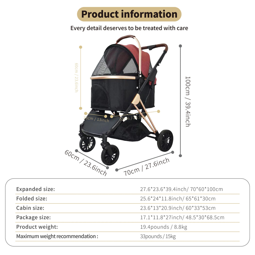 Pet Stroller With Storage Basket For Medium Large Dogs/Cats 3 In 1 Foldable Carbon Steel Alloy Detachable Carrier