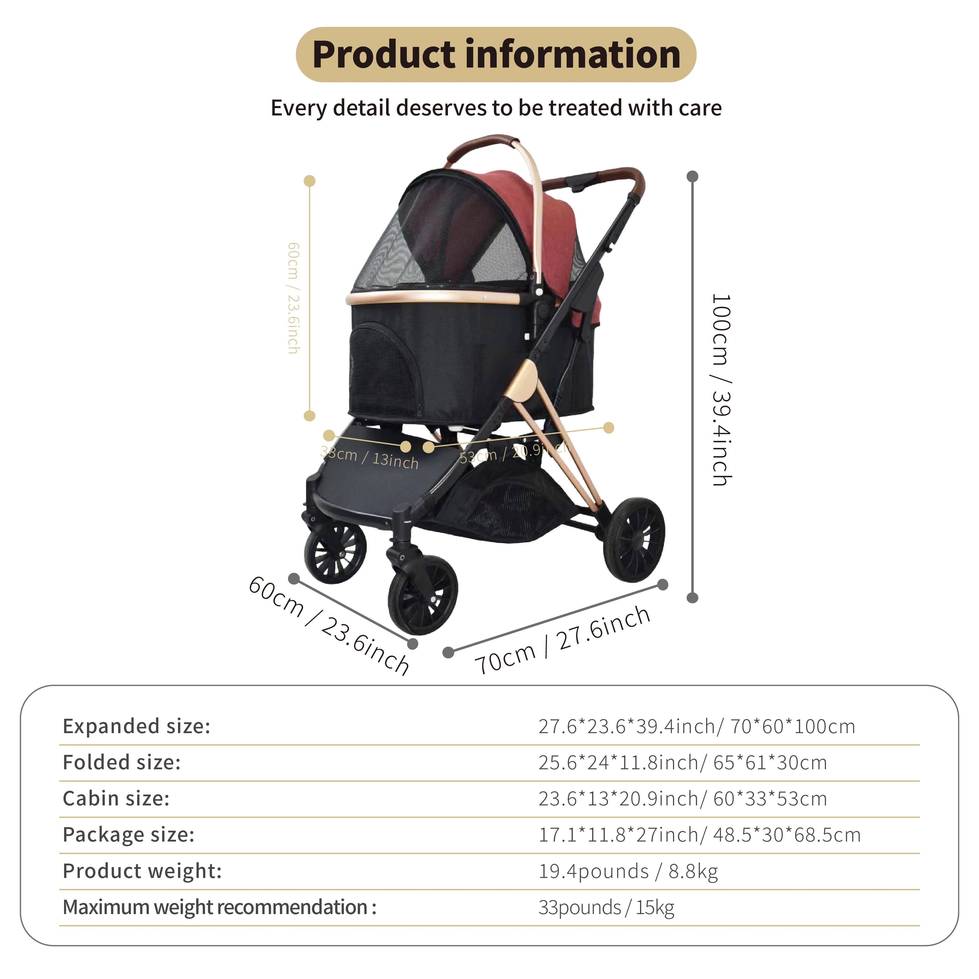 Pet Stroller With Storage Basket For Medium Large Dogs/Cats 3 In 1 Foldable Carbon Steel Alloy Detachable Carrier