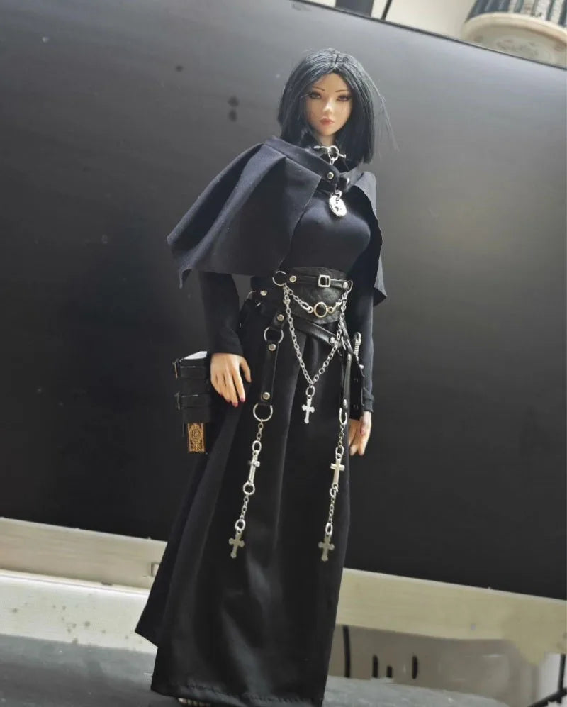In Stock 1/6 Scale Fashion Temperament Exquisite Style Cloak Black Long Sleeve Dress Set Fit 12inch Action Figure Models