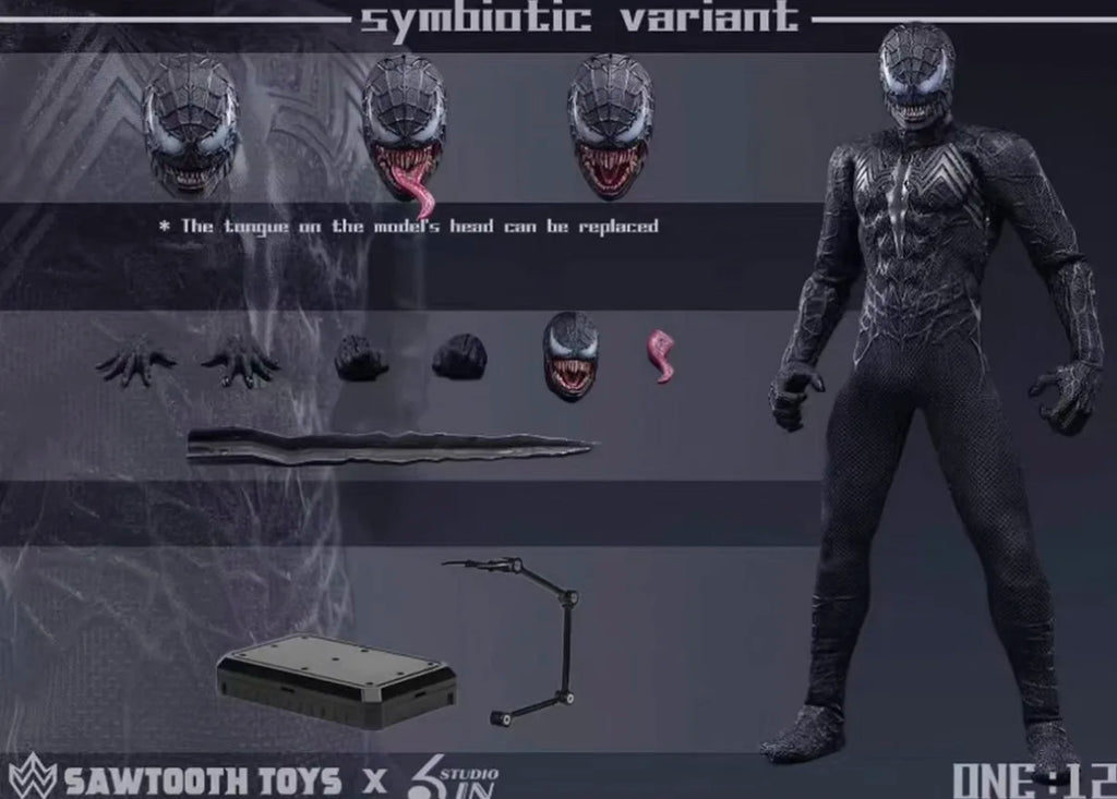 In Stock Venom Spider-Man Symbiotic Variant 1/12 Scale 6in Sawtooth Action Figure Anime Model Trendy Toys Desktop Doll