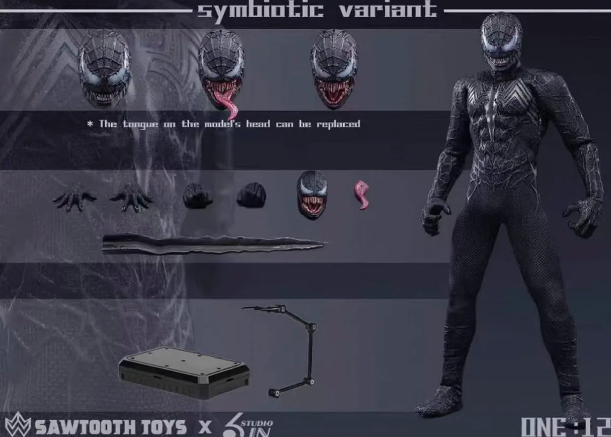 In Stock Venom Spider-Man Symbiotic Variant 1/12 Scale 6in Sawtooth Action Figure Anime Model Trendy Toys Desktop Doll