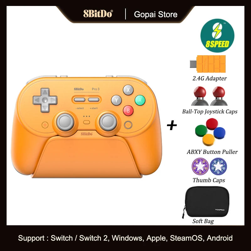8BitDo Pro 3 Bluetooth Controller for Switch 1/2 Windows, Apple, SteamOS with TMR Joysticks,Switchable Triggers,Swappable Button