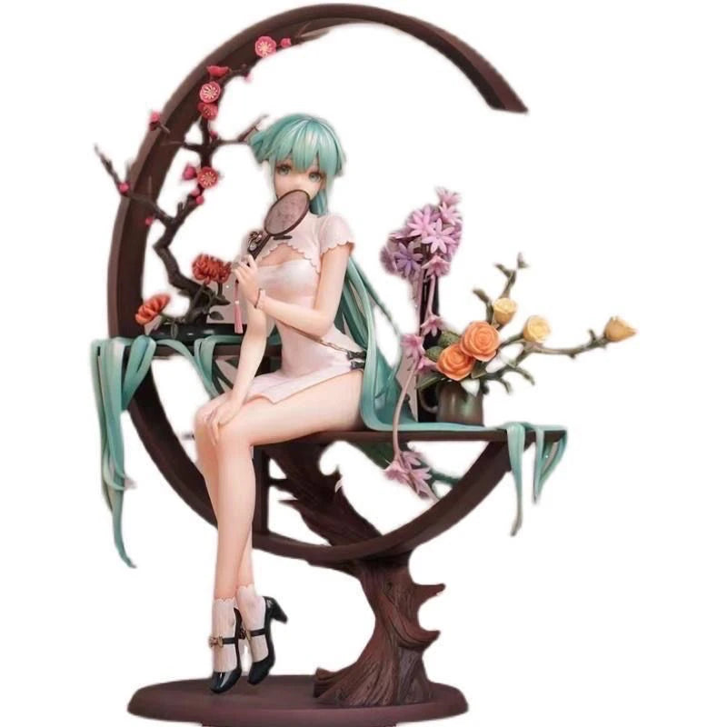 Hatsune Miku Anime Figure 25cm Cheongsam Miku Figure Sitting PVC Models Statue Collectible Toy Decoration Doll Kid Birthday Gift