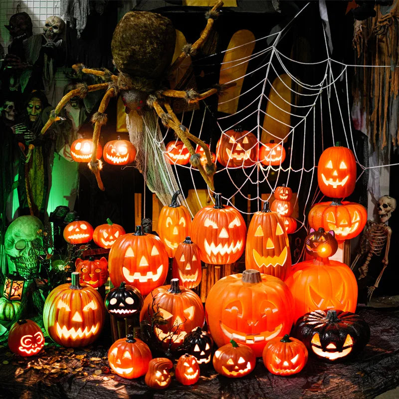 Halloween pumpkin lantern hollow out LED light emitting funny indoor and outdoor decoration props 3pcs set
