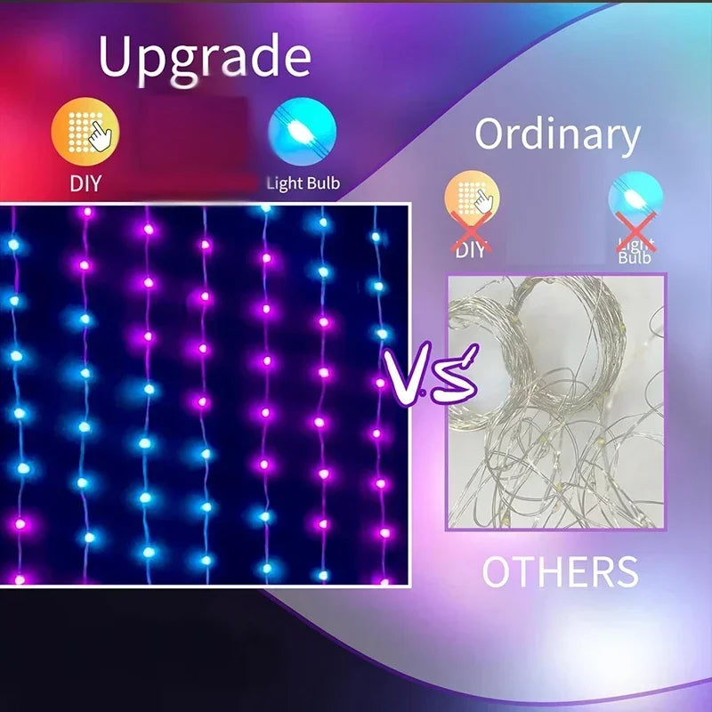 Smart RGB LED Curtain Lights RGB LED String Light AppControl USB DIY Text Animation Display Music Sync for Christmas Party Decor