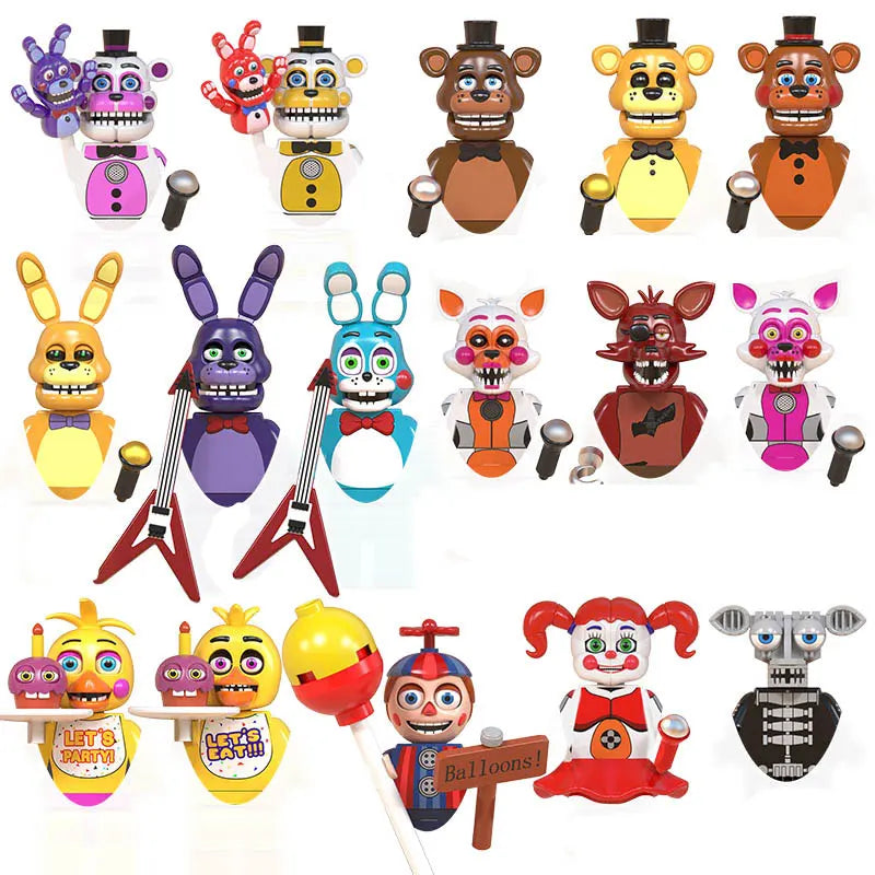 FNAF Five Nights Freddyed Building Blocks bricks Nightmare In Stock Chica Animals Bear Fox Duck Rabbit Model PVC Action Figure