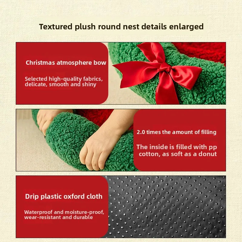 1pcs Christmas Cat Bed with Lamb Wool Thermal Semi-Enclosed Pet House for Cats Dogs Cozy Snooze Bed Winter Warm