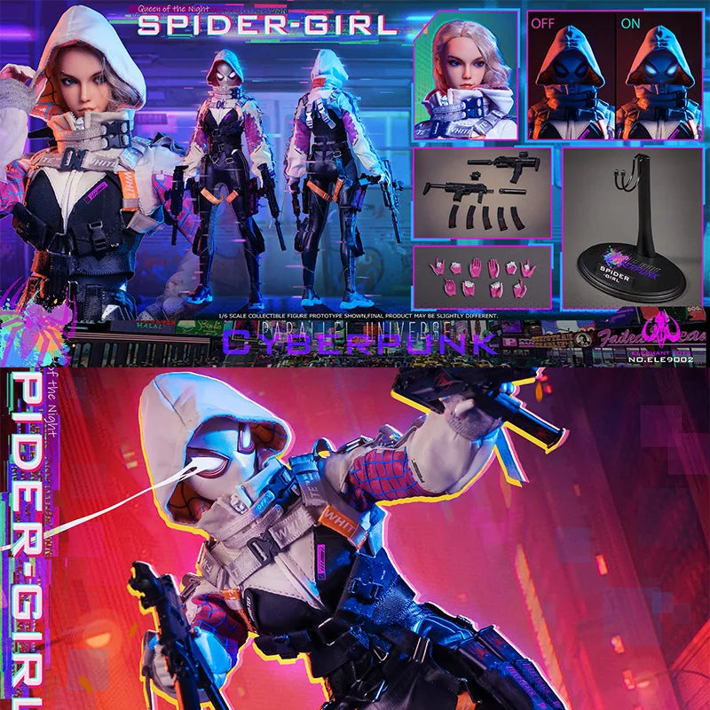 1/6 ELE9002 Cyber Spider Woman Gwen Action Figure Elephant Toys Movable Eyes + Light Eye Head Sculpture Movable Doll Model Toys
