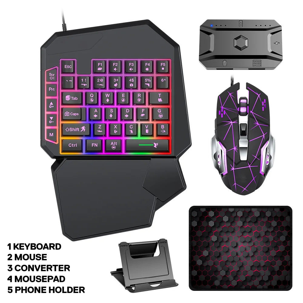 Battle Royale Game Artifact OneHanded With Palm Rest RGB Keyboard Converter Programmable Mouse 5-in-1 Set For Android iOS HOT