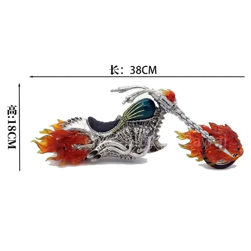 Ghost Rider with Motorcycle Figure 85th Anniversary Lighting Flame Glowing Luminous Collection Figura Model Toys Gifts 38CM