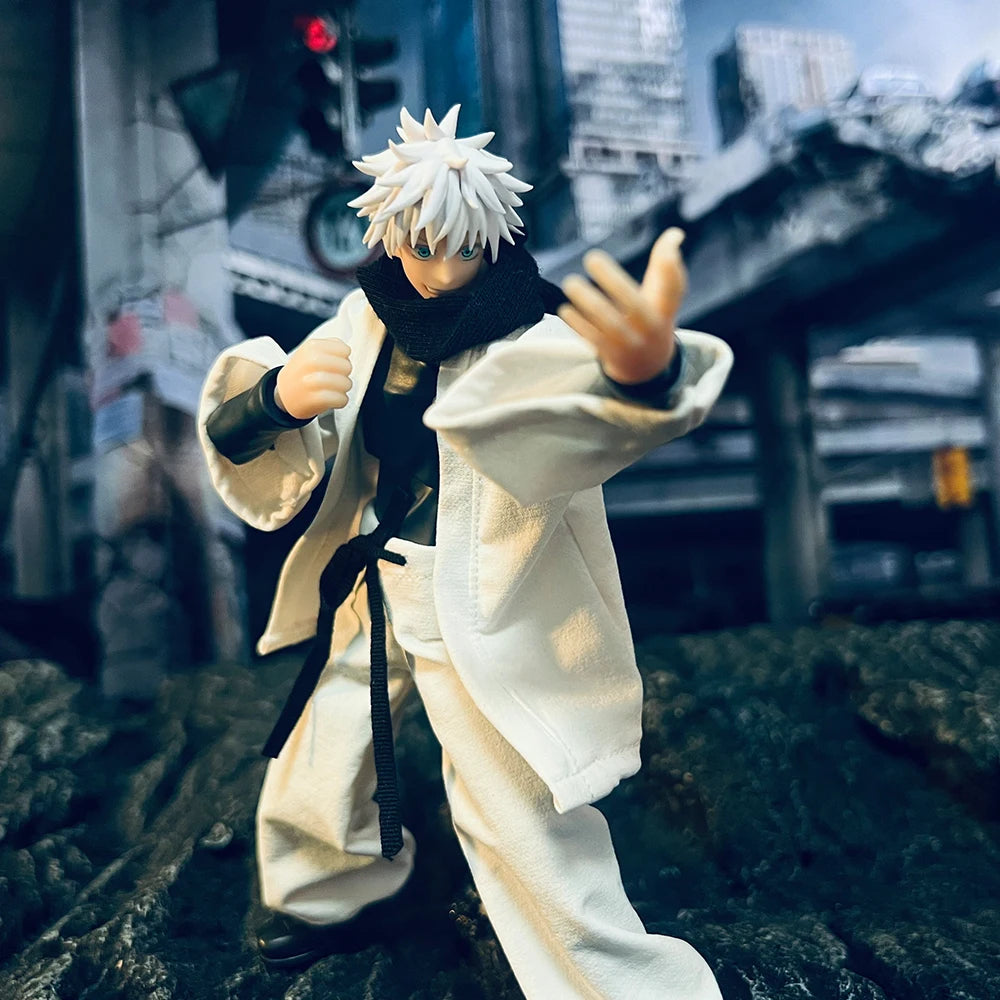 shf 1/12 Scale Jujutsu Kaisen Gojo Satoru Clothes Set White Coat Lantern Pants with Scarf for 6" Action Figure Body Model