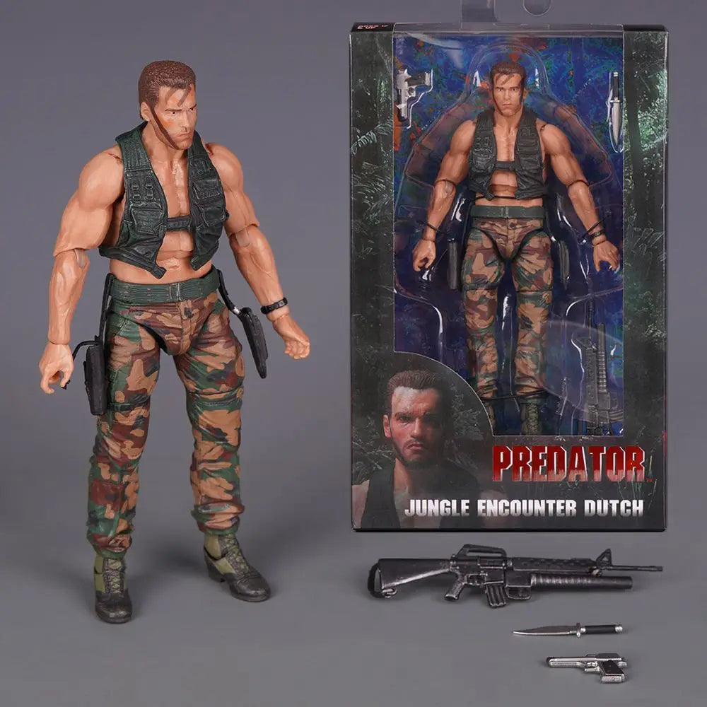 New Ko Neca Predator Jungle Extraction Dutch Action Figure Schwarzenegger Figurine Statue Model Desktop Decoration Toy Gift