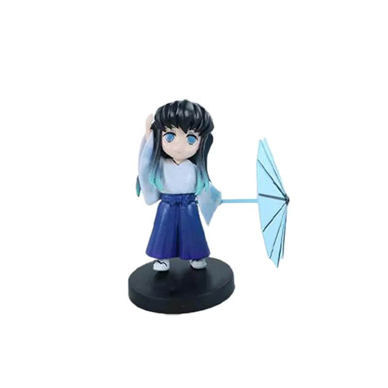 6pcs Q Version Demon Slayer Sitting Ghost Doll Tanjiro Nidouzi Inosuke Zenizu Toy Figural PVC Model Gift