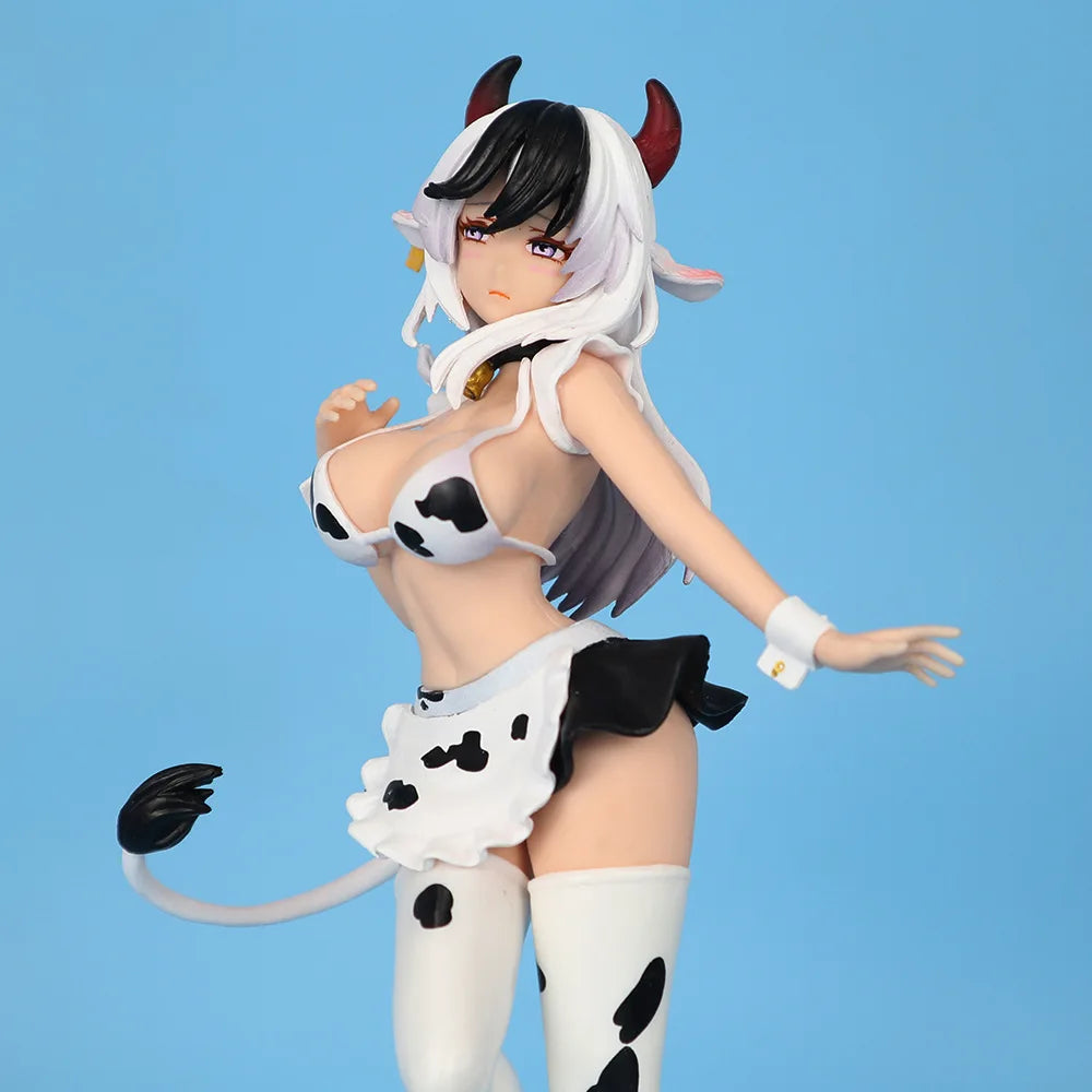 25cm Black And Pink Cow Maid Cartoon Girl Figure Model Statue Boys Collection Desktop Decoration Ornament Toys Gifts