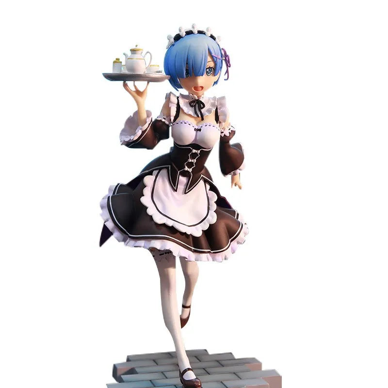 Anime Figure Rem Ram Emilya Cuter Case Model Q Version Collectible Static PVC Model from Zero Begining in Another World Life