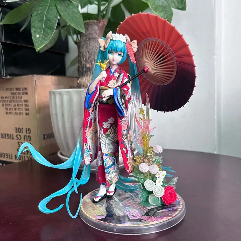 Anime umbrella Kimono Stronger Hatsune Miku Figure Girl Statue Toys Gift Kawaii Cute Doll Desktop Ornament Christmas Present