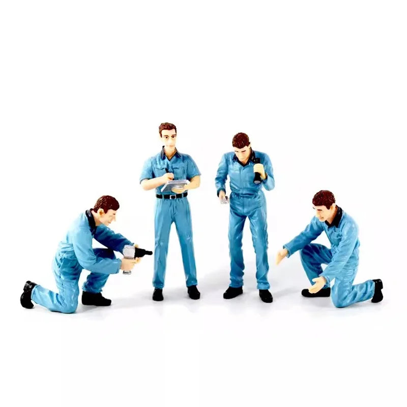 1/18 Scale 4Pcs Resin Repairman Model Vehicle Repair Factory Repair Worker Scene Accessories Action Figure Toy Gift Collection