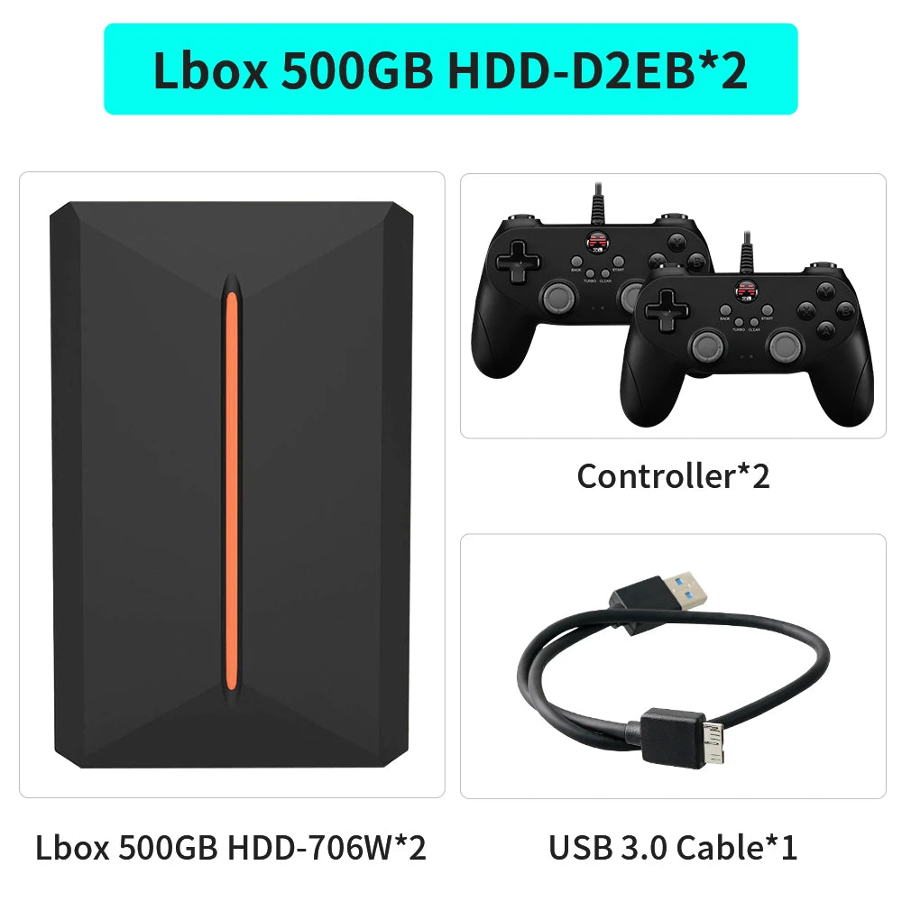 Launchbox 500GB External Game Hard Drive Retro Game Console for PS4/PS3/PS2/PS1/Wii/Wiiu/N64 with 3700+ Games for WIN PC/Laptop
