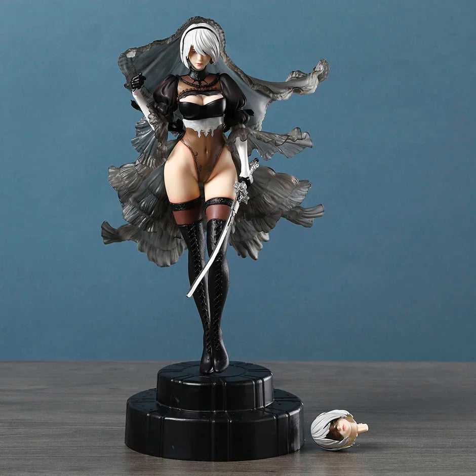 Nier:Automata 2B Wedding Dress with Replaceable Head Figurine Doll Collectible Model Decoration Toy