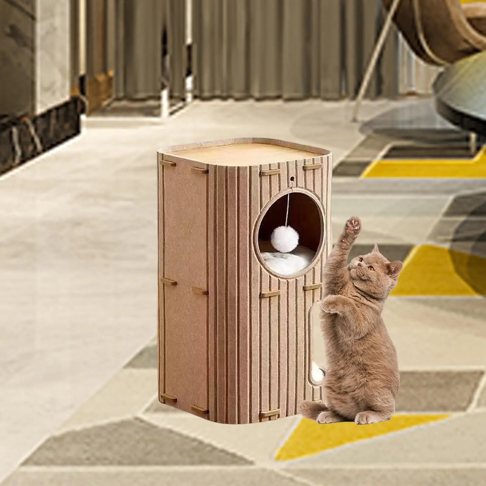 3 Storey Cat Bed Cave Hideaway Scratch Resistant Cat House Covered Tunnel Condo for Indoor Outdoor Cats Resting Multiple Cats