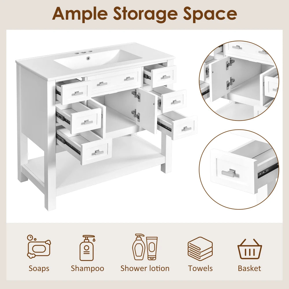 36'' Bathroom Vanity with Top Sink, Modern Bathroom Storage Cabinet with 2 Soft Closing Doors and 6 Drawers, Single Sink