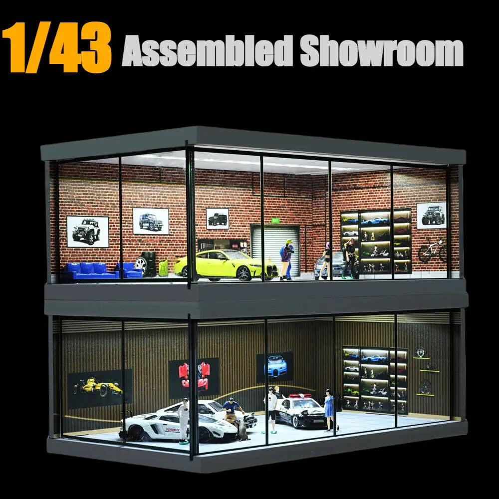 1: 43 Diorama Car Garage Model LED Lighting  Car Showroom Parking Lot Scene Display Models Toys