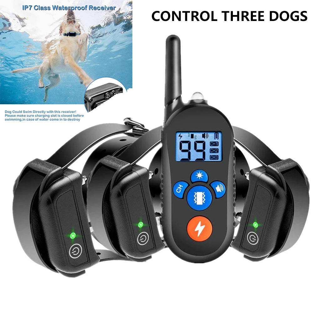 Elektrisches Hundetrainingshalsband (800 m Reichweite) mit Fernbedienung, wasserdicht, mit Antibellfunktion für alle Hundegrößen und Schockfunktion.