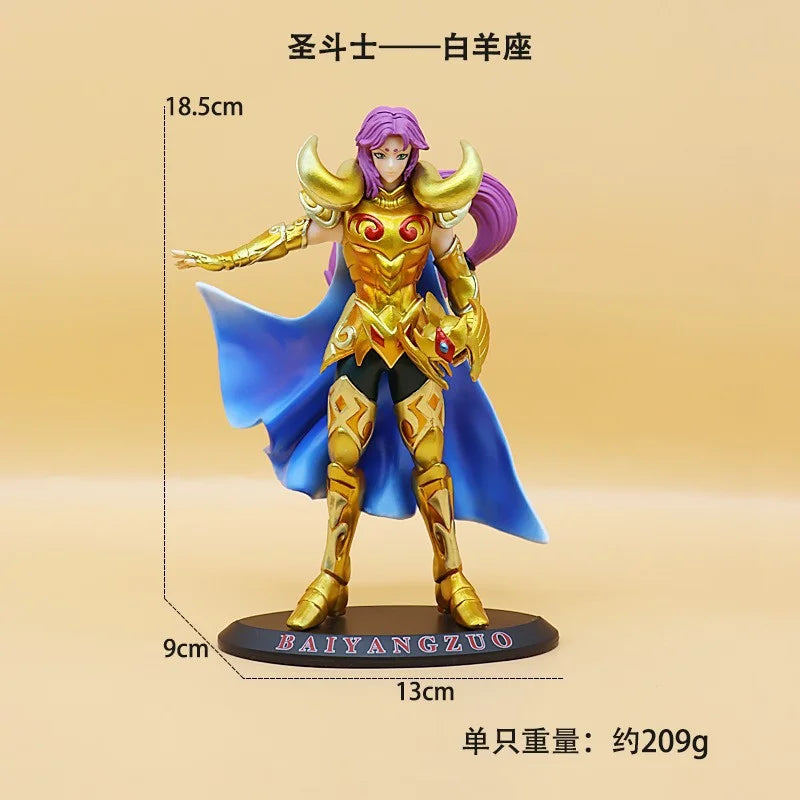 19CM Аниме Saint seiya Златна фигурка на Saint Овен Риби Козирог Водолей Поставка Анимационен модел Играчки Подаръци Колекция Декорация